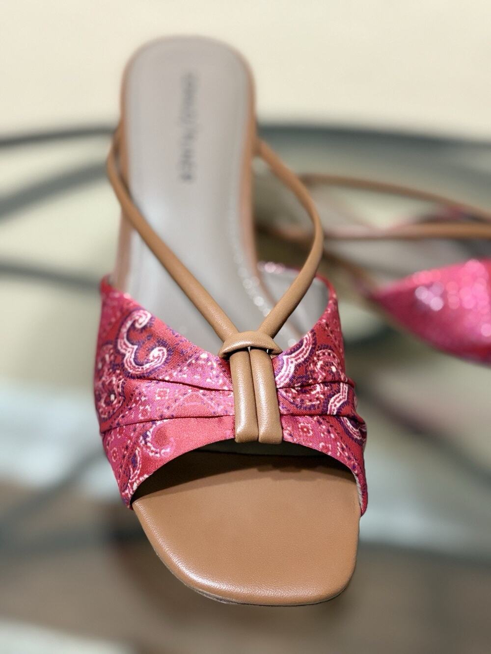 Donald Pliner Andra Women’s Slide Sandals Red Paisley Leather Cork Wedge Sz 6.5